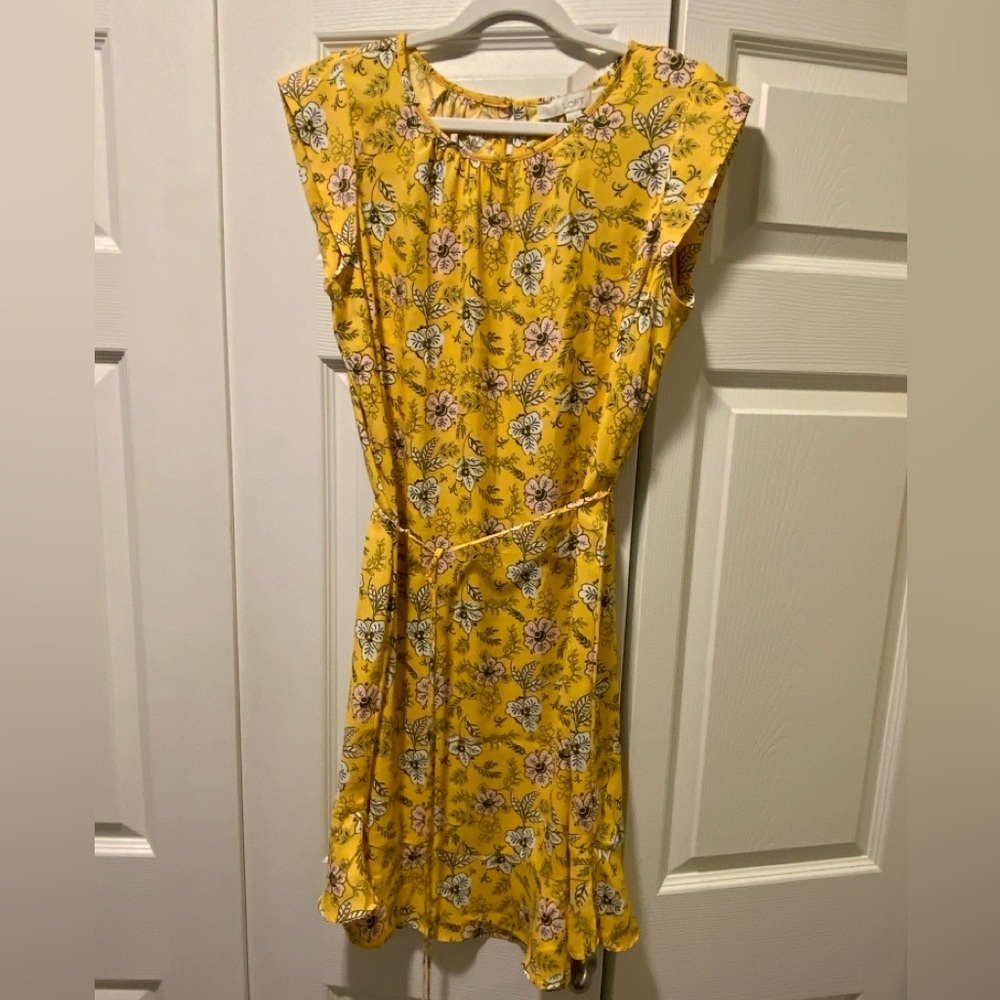 LOFT Yellow Floral Midi Dress